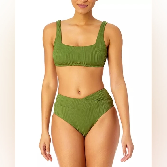 Salt + Cove Women's Juniors' Ribbed Two-Piece Bikini Set Green Swimwear Size M - Picture 1 of 16